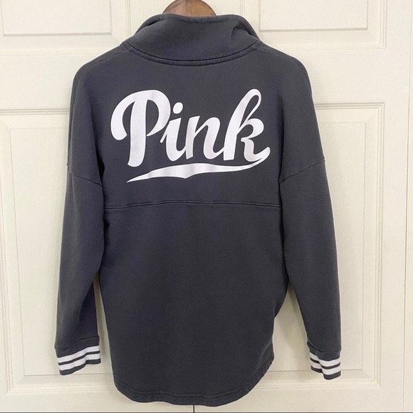 Victorias Secret Pink Logo Snap Up Gray Sweatshirt - Picture 7 of 9